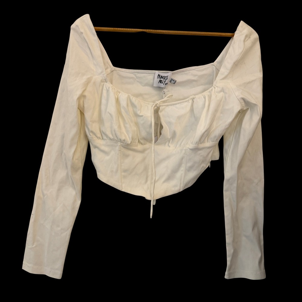 Princess Polly Boyce Top 12 White New Long Sleeve Corset Milkmaid Tie Front